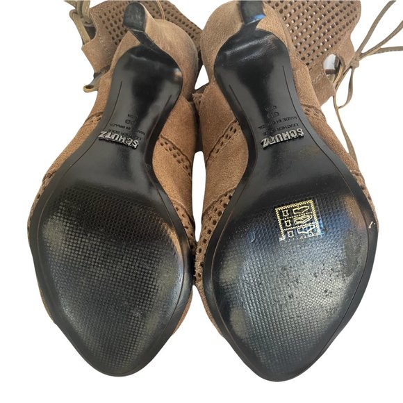 SCHUTZ Tan Suede Lace Up Heels Size 6 - Picture 8 of 8